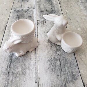 NWT - Set of 2 Rabbit Bunny Egg Holder - Flat White - Food Safe